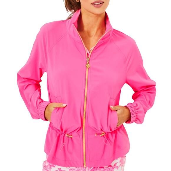 Lilly Pulitzer Luxletic Roxie Pink Islanna UPF 50+ Performance Jacket size S NEW - Picture 1 of 14